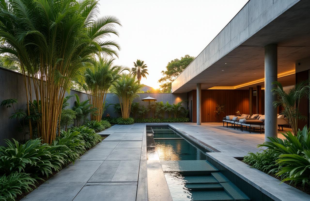 Nowoczesny projekt ogrodu z roślinami egzotycznymi